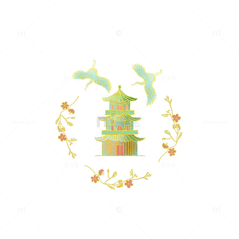 古风宝塔花鸟图案设计