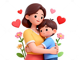温馨母爱卡通亲子插图