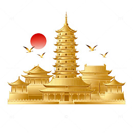 金色宝塔古建筑插画