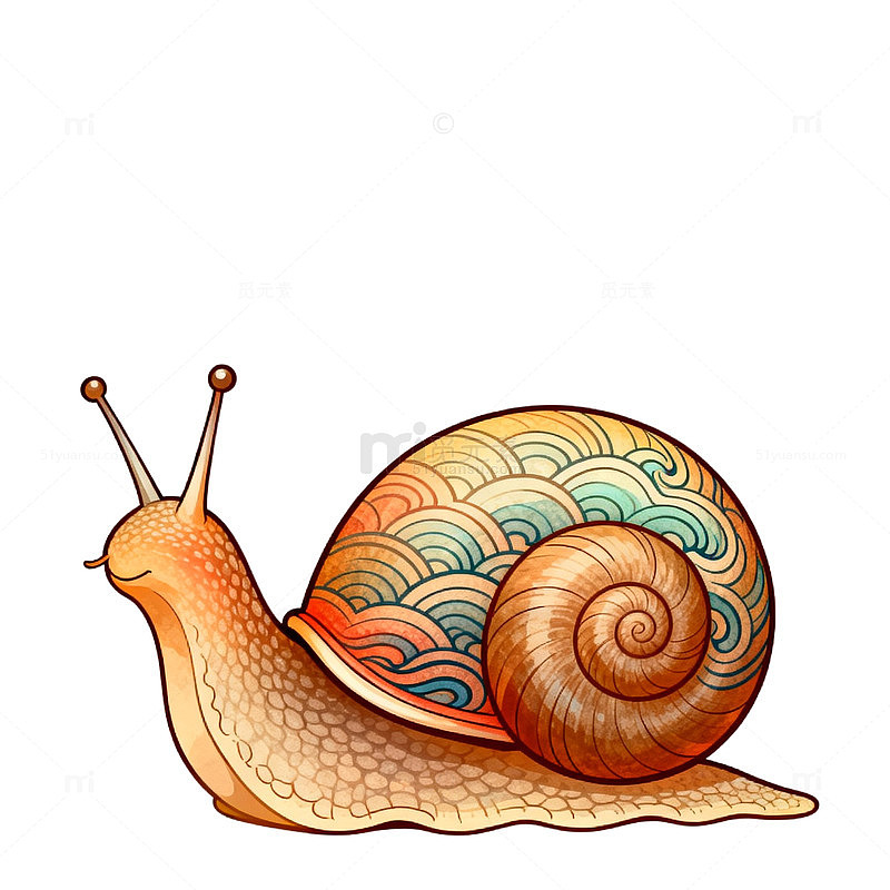 彩绘蜗牛插画素材
