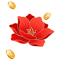 中国风红花金币装饰图案