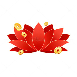 红色莲花金币图案装饰设计