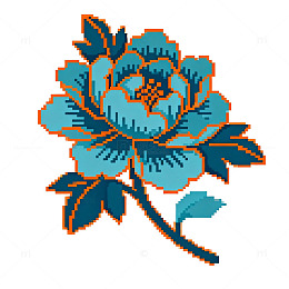 像素风格蓝色花卉图案插画