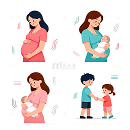 卡通母婴家庭生活插画素材