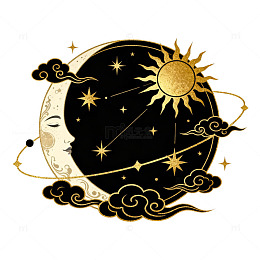 黑金风日月星辰艺术插画
