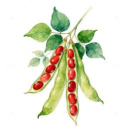 水彩红豆植物插画