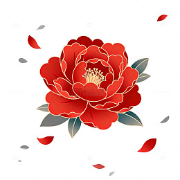 中国风红色牡丹图案插画
