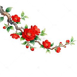水墨风格红花树枝装饰画