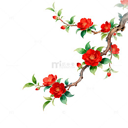 水彩山茶花鸟枝装饰画