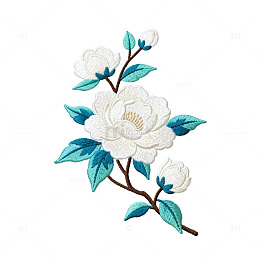 刺绣风白色山茶花插画