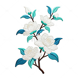 刺绣风白色山茶花图案