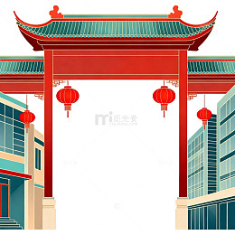中国风传统建筑灯笼插画