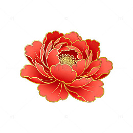 红色牡丹图案装饰元素