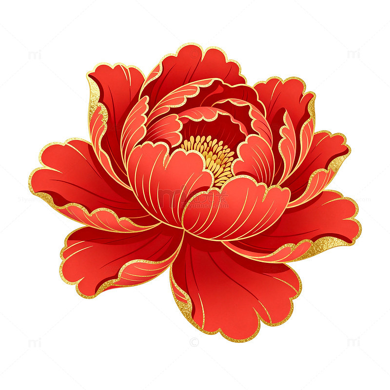 红色牡丹花插画设计素材