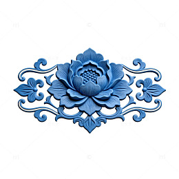 蓝色牡丹花纹装饰图案