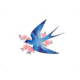 蓝色燕子樱花艺术图案