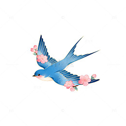 蓝色燕子樱花插画