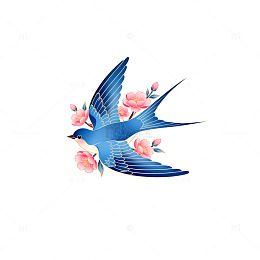 蓝色燕子花鸟插画设计素材