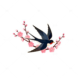燕子梅花插画设计素材