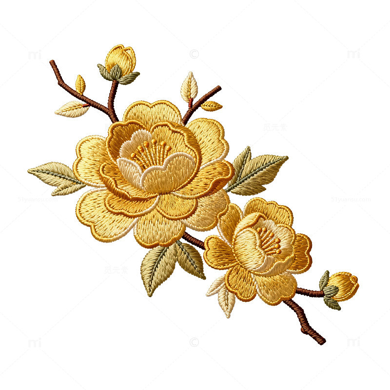 刺绣风格金色花卉图案