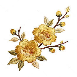 刺绣风格黄色花朵装饰图案