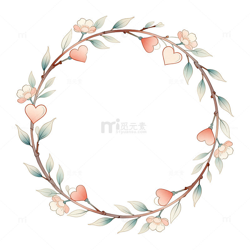 水彩花卉圆形花环设计素材