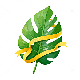 绿植丝带装饰插画
