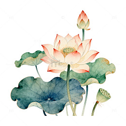 水墨风荷花莲叶手绘插画