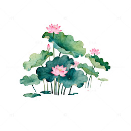 水彩荷花池插画设计素材