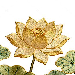 刺绣风格金色莲花装饰图案