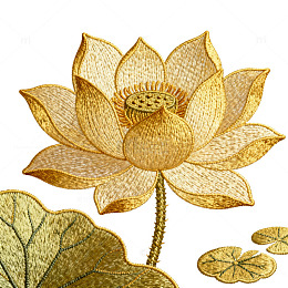 金色刺绣莲花图案设计素材