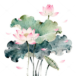 水墨荷花中国画风格装饰画素材