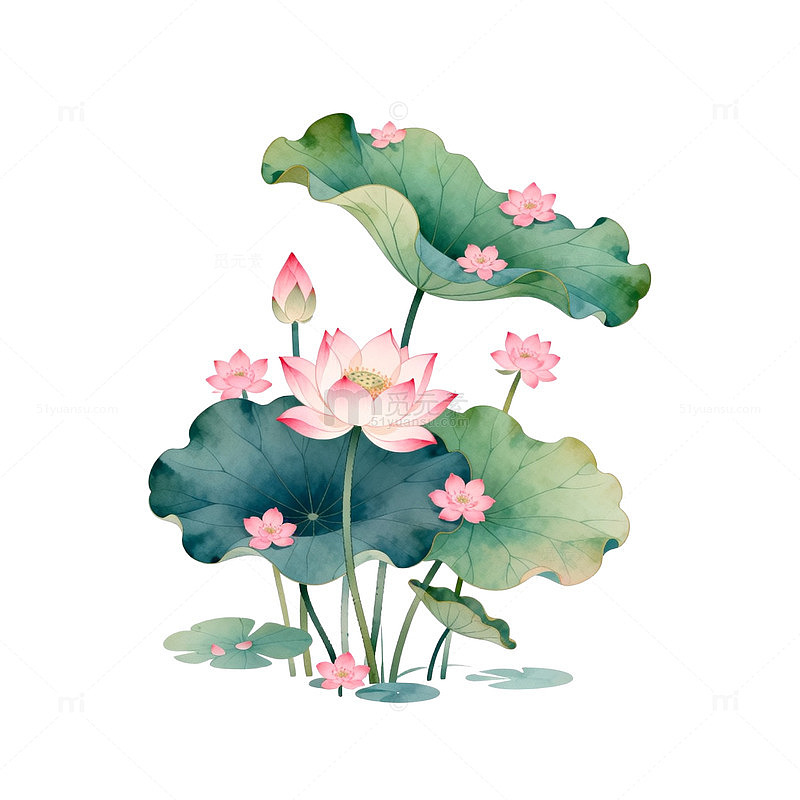 淡雅荷花水彩画