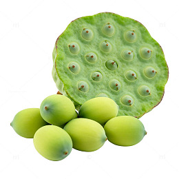 透明背景绿色莲蓬与莲子