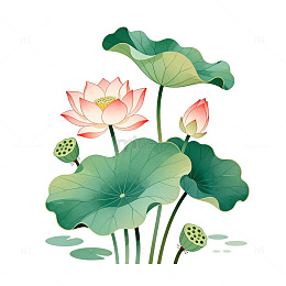 水墨风荷花莲蓬矢量插画素材