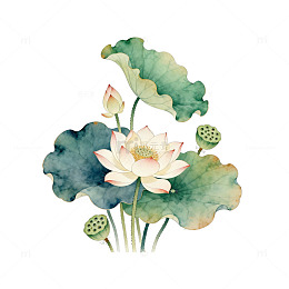 水彩荷花淡雅花卉插画