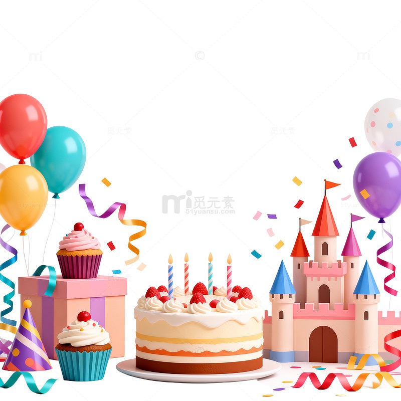 卡通风格生日派对场景设计素材