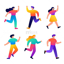 多彩人物奔跑插画素材