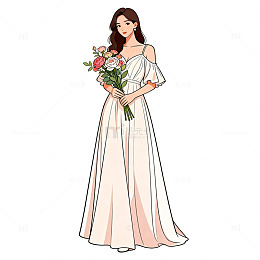 优雅新娘插画婚纱花朵素材