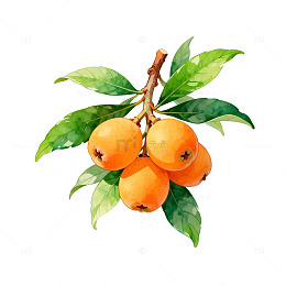 水彩枇杷果枝插画素材