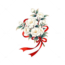 插画风格白色花卉装饰设计图案