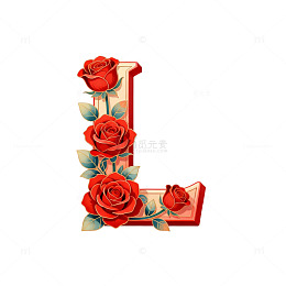 玫瑰花字母L艺术字设计
