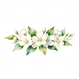 水彩白花绿叶装饰图案
