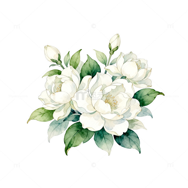 水彩花卉插画白牡丹