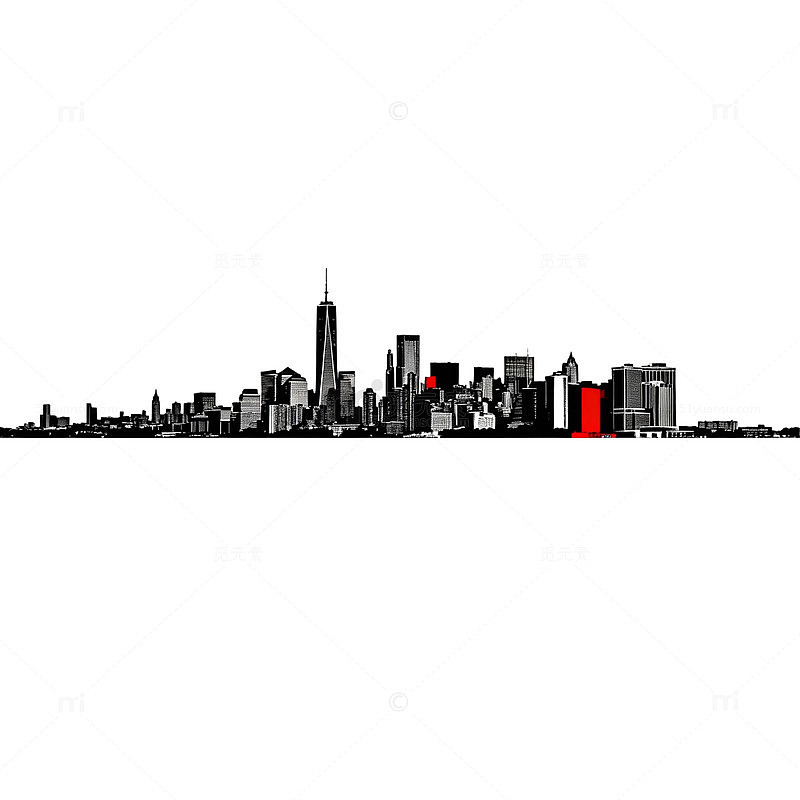 简约黑白城市天际线插画