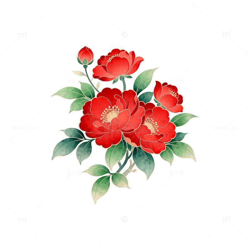 水彩红花植物装饰画