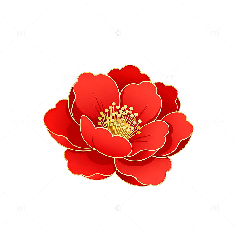 红色牡丹花插画设计素材