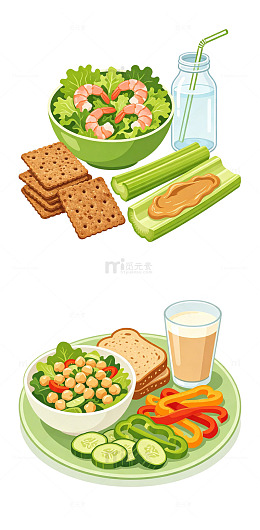 轻食减脂卡通扁平元素早餐