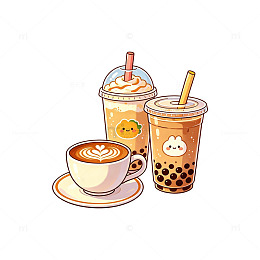 卡通插画咖啡奶茶行业元素