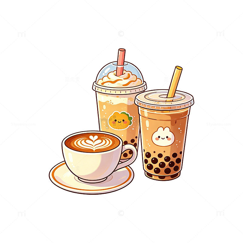 卡通插画咖啡奶茶行业元素